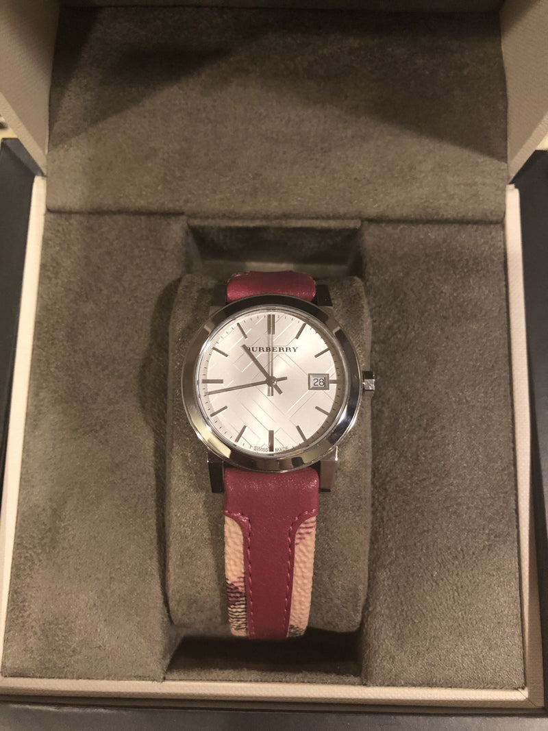 Burberry The City White Dial Haymarket Pink Leather Strap Watch for Women - BU9149 Buy Now By Burberry