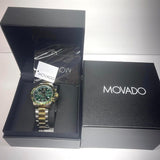 Movado Series 800 Chronograph Green Dial Two Tone Steel Strap Watch For Men - 2600148