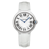 Shop Cartier Ballon Bleu de Cartier Silver Dial White Leather Strap Watch for Women - W6920087 in USA