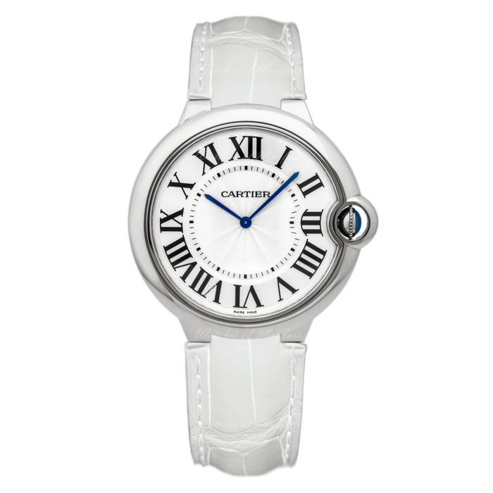 Shop Cartier Ballon Bleu de Cartier Silver Dial White Leather Strap Watch for Women - W6920087 in USA