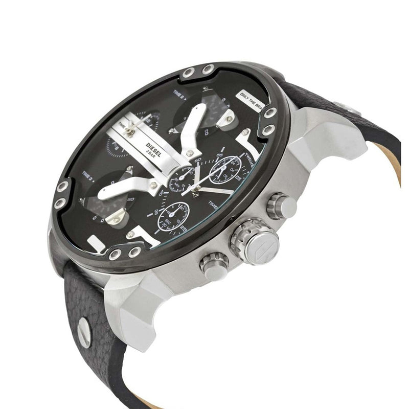 Shop Diesel Mr Daddy Black Dial Black Leather Strap Watch For Men - DZ7313 in USA