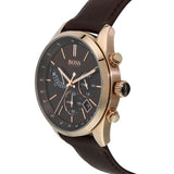 Hugo Boss Grand Prix Chronograph Brown Dial Brown Leather Strap Watch for Men - 1513605