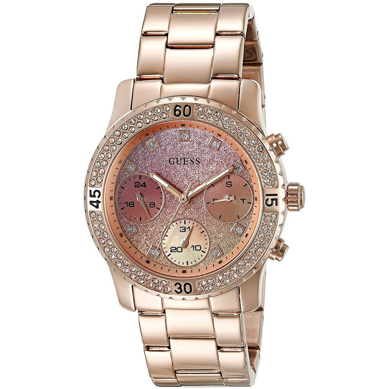 Guess Confetti Pink Dial Rose Gold Steel Strap Watch For Women - W0774L3 Buy Now By Guess
