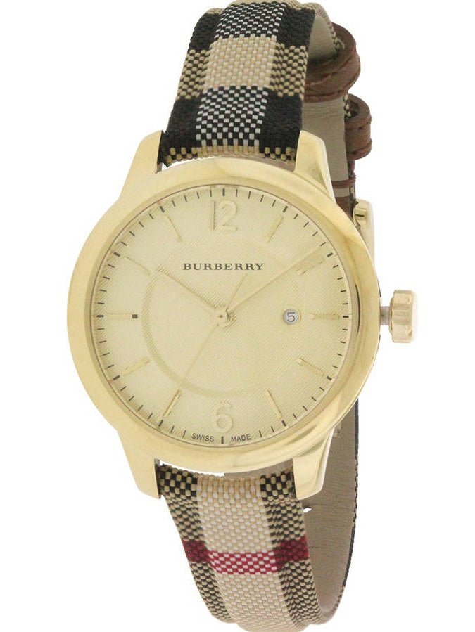 Shop Burberry Classic Champagne Gold Dial Horseferry Leather Strap Watch for Women - BU10104 in USA