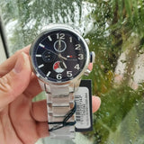 Shop Tommy Hilfiger Jackson Quartz Black Dial Silver Steel Strap Watch for Men - 1791243 in USA