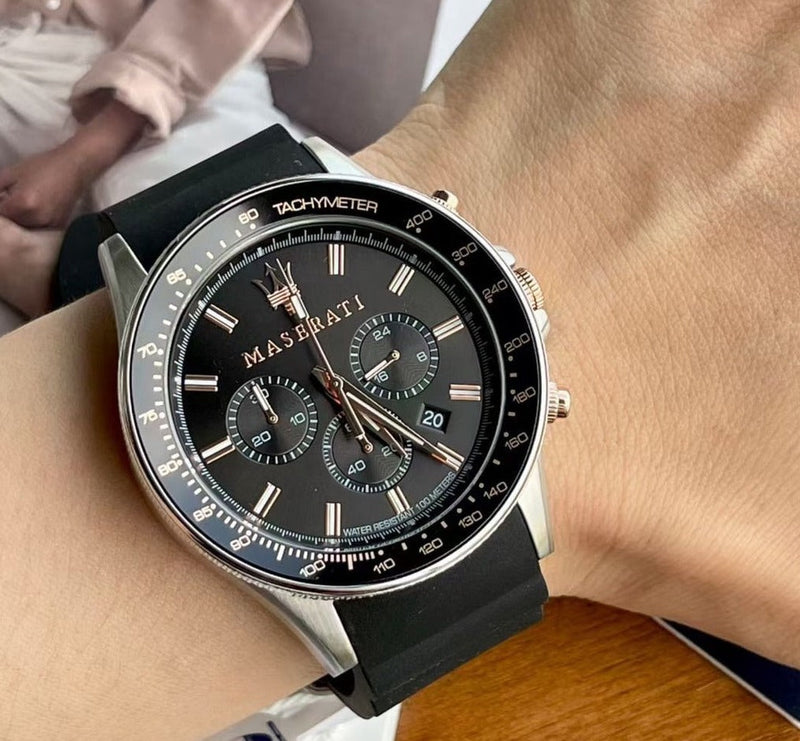 Maserati SFIDA 44mm Black Silicon Chronograph Watch For Men - R8871640002 Buy Now By Maserati