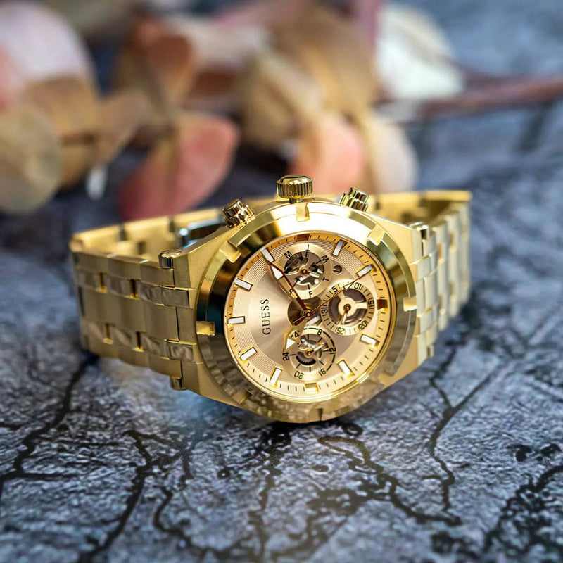 Guess Continental Gold Dial Gold Steel Strap Watch For Men - GW0260G4 Buy Now By Guess