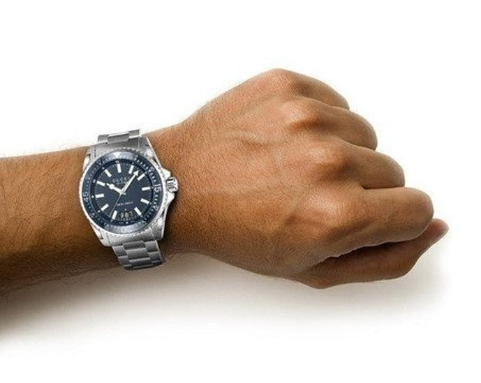 Shop Gucci Dive Analog Blue Dial Silver Steel Strap Watch For Men - YA136203 in USA