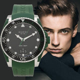 Shop Gucci Dive Black Dial Green Rubber Strap Watch For Men - YA136310 in USA