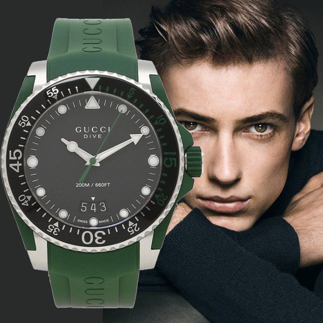 Shop Gucci Dive Black Dial Green Rubber Strap Watch For Men - YA136310 in USA