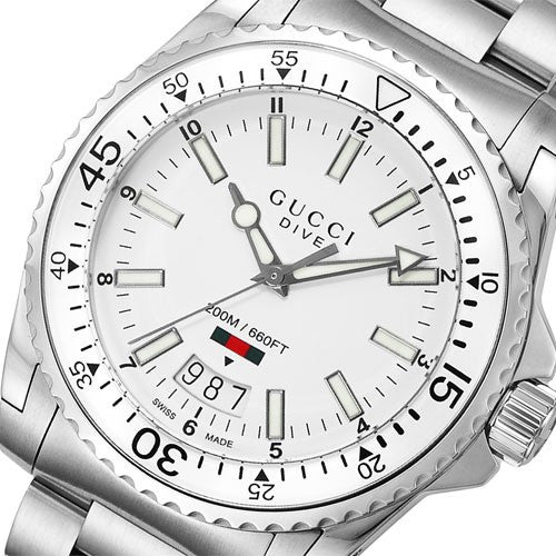Shop Gucci Dive Quartz White Dial Silver Steel Strap Watch for Men - YA136302 in USA
