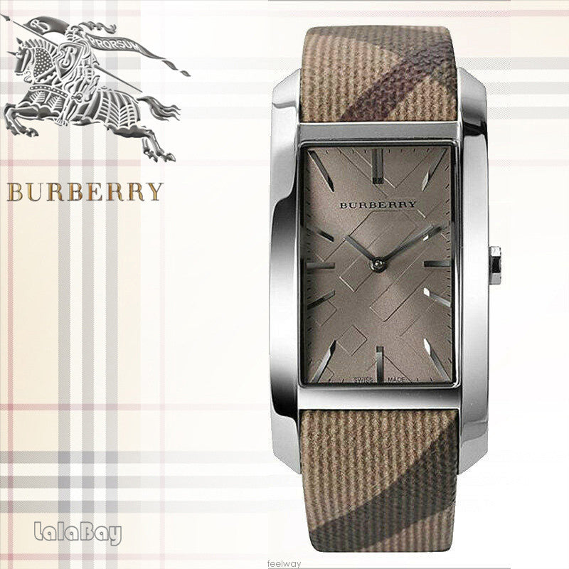 Shop Burberry Nova Check Silver Dial Two Tone Leather Strap Watch For Women - BU9404 in USA