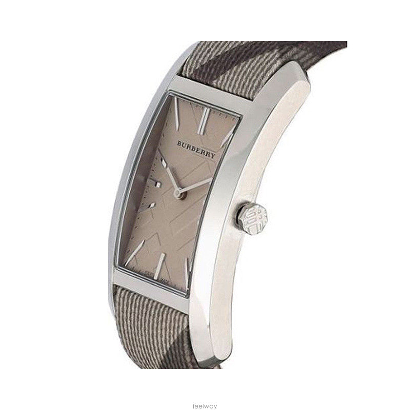 Shop Burberry Nova Check Silver Dial Two Tone Leather Strap Watch For Women - BU9404 in USA