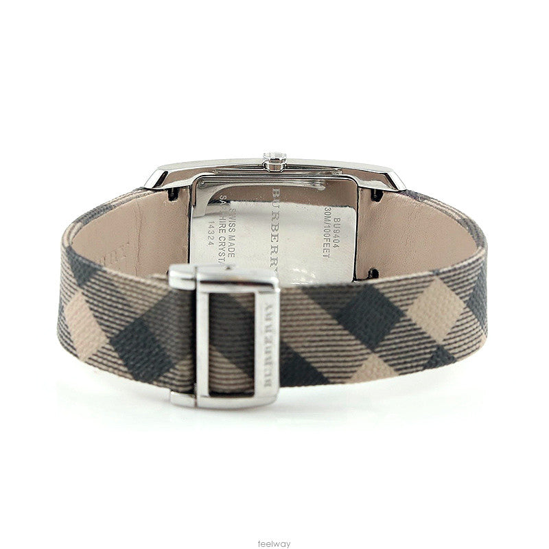 Shop Burberry Nova Check Silver Dial Two Tone Leather Strap Watch For Women - BU9404 in USA