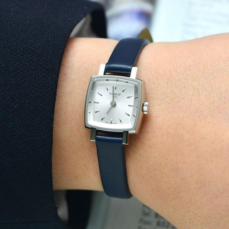 Shop Tissot Lovely Square Silver Dial Blue Leather Strap Watch For Women - T058.109.16.031.00 in USA