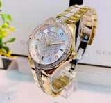 Bulova Crystal Collection Silver Crystal Dial Gold Steel Strap Watch for Women - 98L228 Buy Now By Bulova