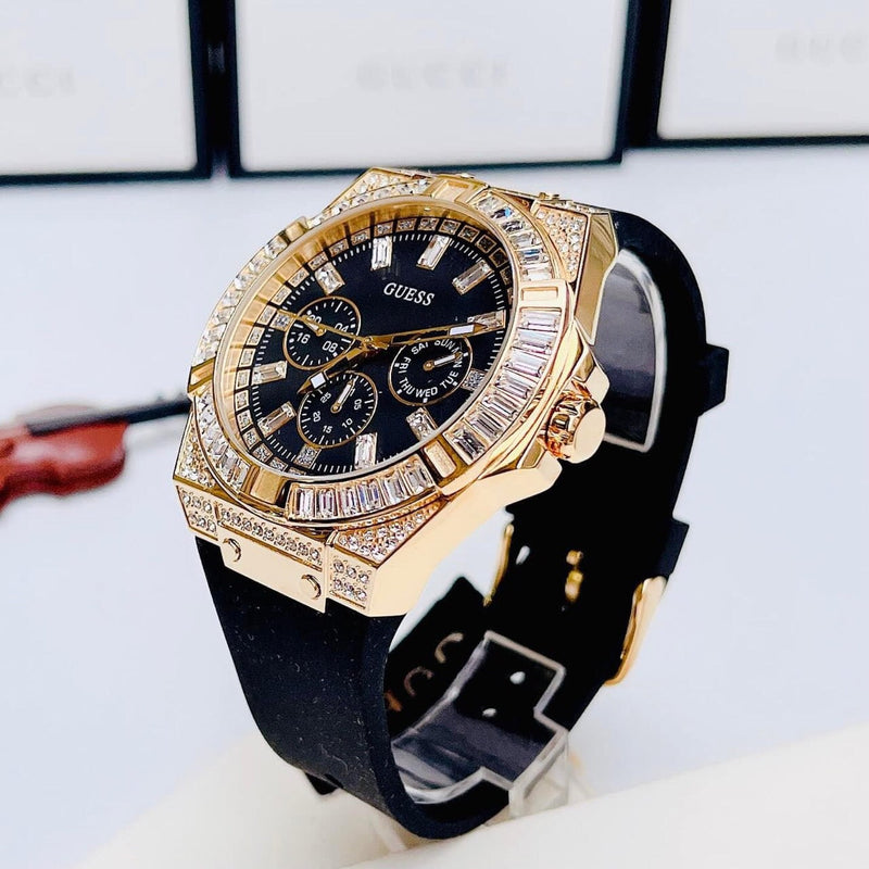Guess Zeus Chronograph Diamonds Black Dial Black Silicone Strap Watch For Men - GW0208G2 Buy Now By Guess
