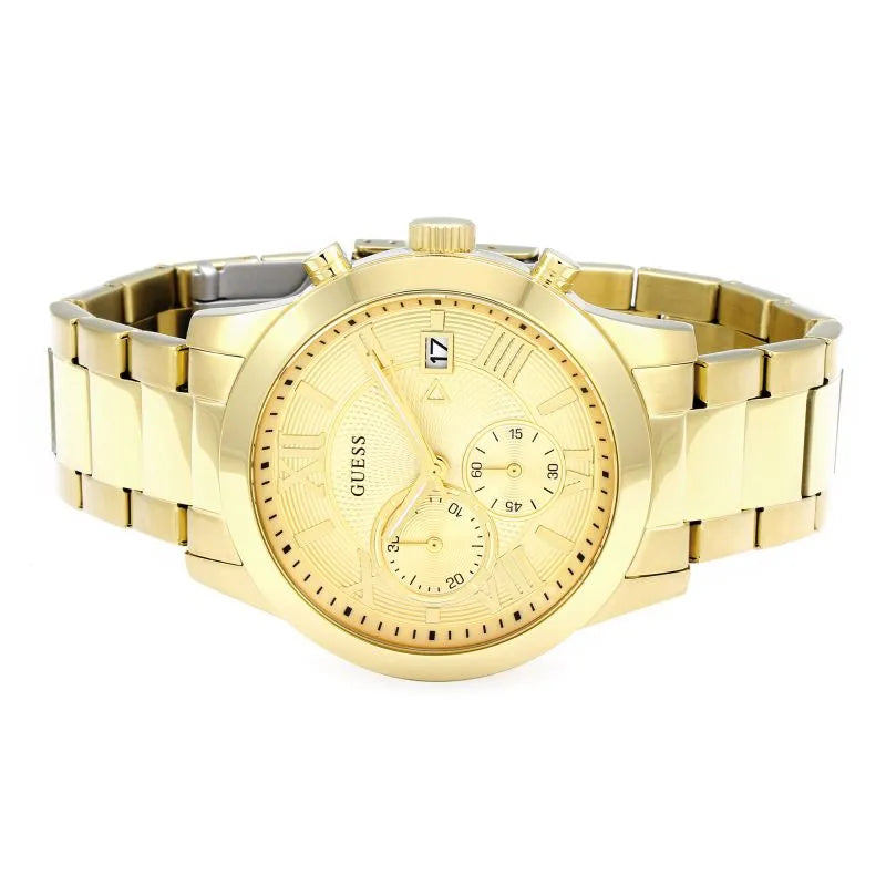 Guess Atlas Chronograph Gold Dial Gold Steel Strap Watch For Men - W0668G4 Buy Now By Guess