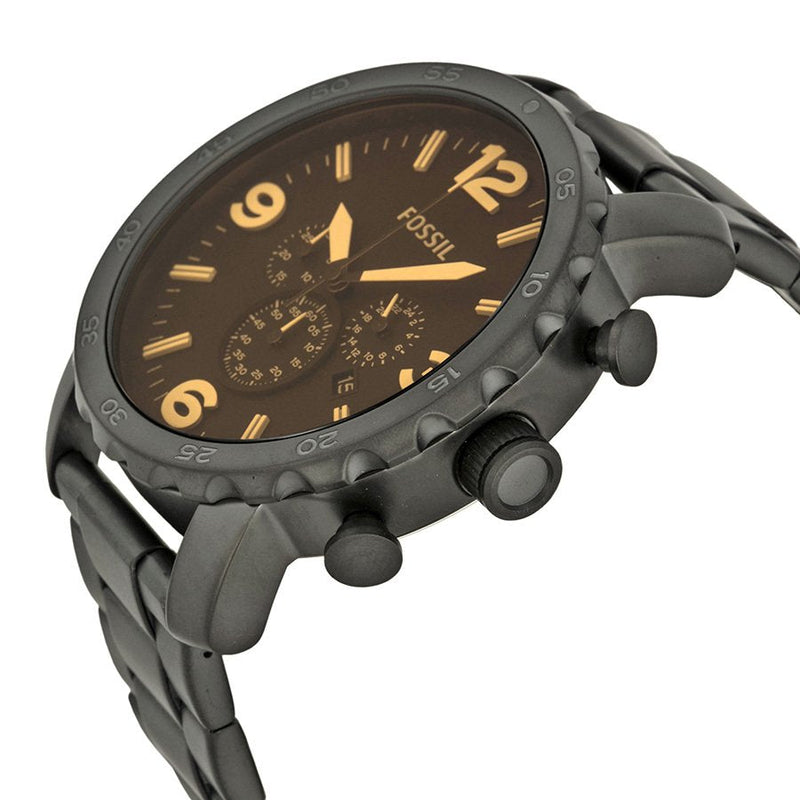 Fossil Nate Chrongraph Ion Plated Black Dial Black Steel Strap Watch for Men - JR1356 Buy Now By Fossil
