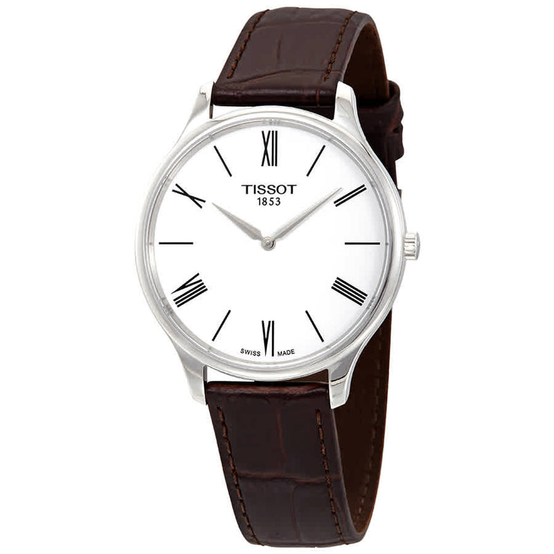 Shop Tissot T Classic Tradition 5.5 Quartz White Dial Brown Leather Strap Watch For Men - T063.409.16.018.00 in USA