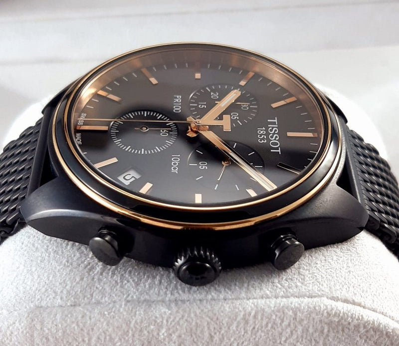 Tissot T Classic PR 100 Chronograph Anthracite Black Dial Black Mesh Bracelet Watch For Men - T101.417.23.061.00 Buy Now By Tissot