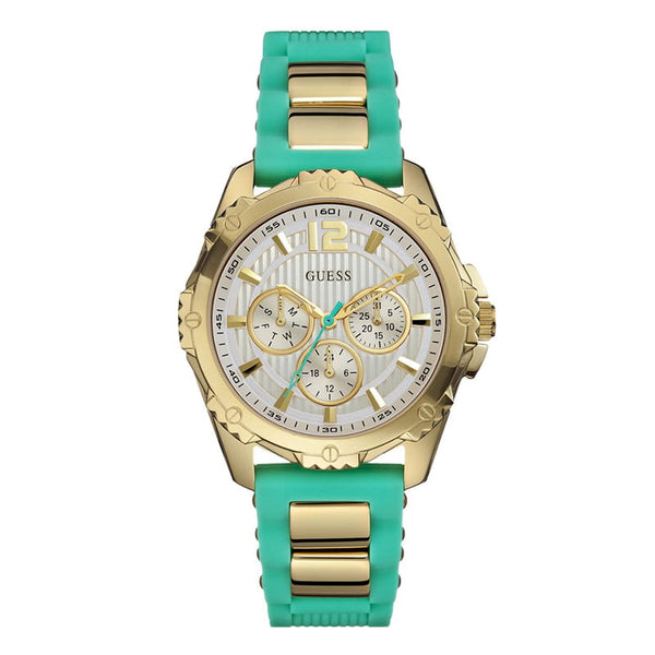Shop Guess Intrepid 2 Silver Dial Two Tone Rubber Strap Watch For Women - W0325L4 in USA