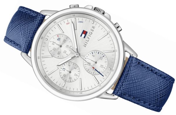 Shop Tommy Hilfiger Carly Silver Dial Blue Leather Strap Watch for Women - 1781791 in USA
