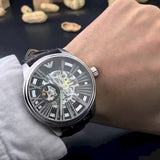 Emporio Armani Meccanico Automatic Black Dial Leather Strap Watch For Men - AR4629 Buy Now By Emporio Armani