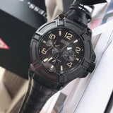 Guess Rigor Analog Black Dial Black Leather Strap Watch For Men - W0040G1 Buy Now By Guess