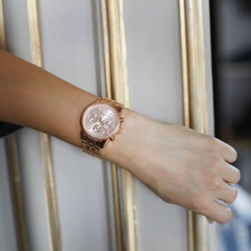 Michael Kors Ritz Chronograph Rose Gold Dial Rose Gold Steel Strap Watch for Women - MK6077 Buy Now By Michael Kors