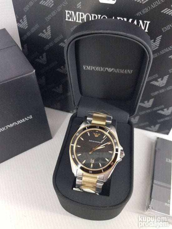 Emporio Armani Quartz Black Dial Two Tone Steel Strap Watch For Men - AR80017 Buy Now By Emporio Armani