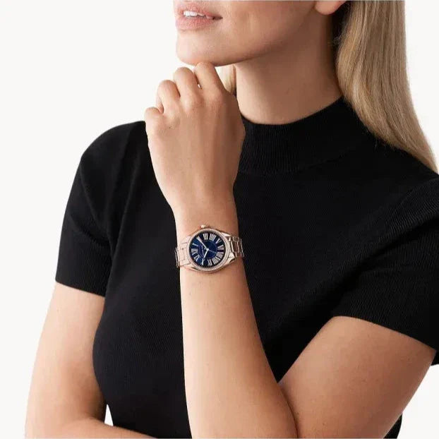 Michael Kors Kacie Three Hand Black Dial Rose Gold Steel Strap Watch for Women - MK6930 Buy Now By Michael Kors