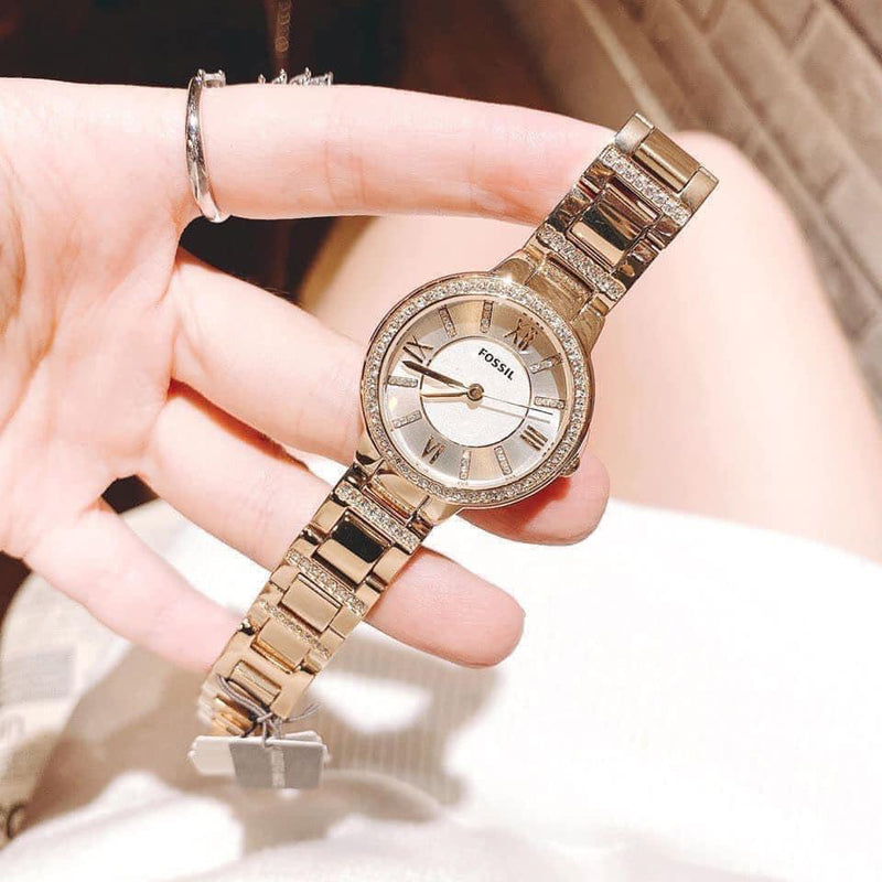 Fossil Virginia White Dial Gold Steel Strap Watch for Women - ES3283 Buy Now By Fossil