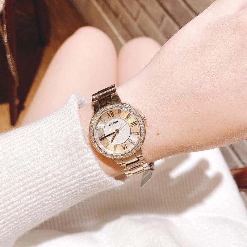Fossil Virginia White Dial Gold Steel Strap Watch for Women - ES3283 Buy Now By Fossil