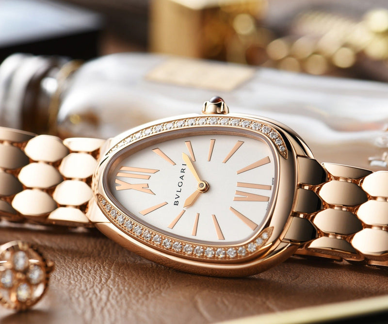 Bvlgari Serpenti Seduttori Diamonds Silver Dial Rose Gold Steel Strap Watch for Women - SERPENTI103146