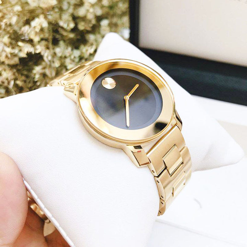 Shop Movado Bold Black Dial Gold Steel Strap Unisex Watch - 3600397 in USA