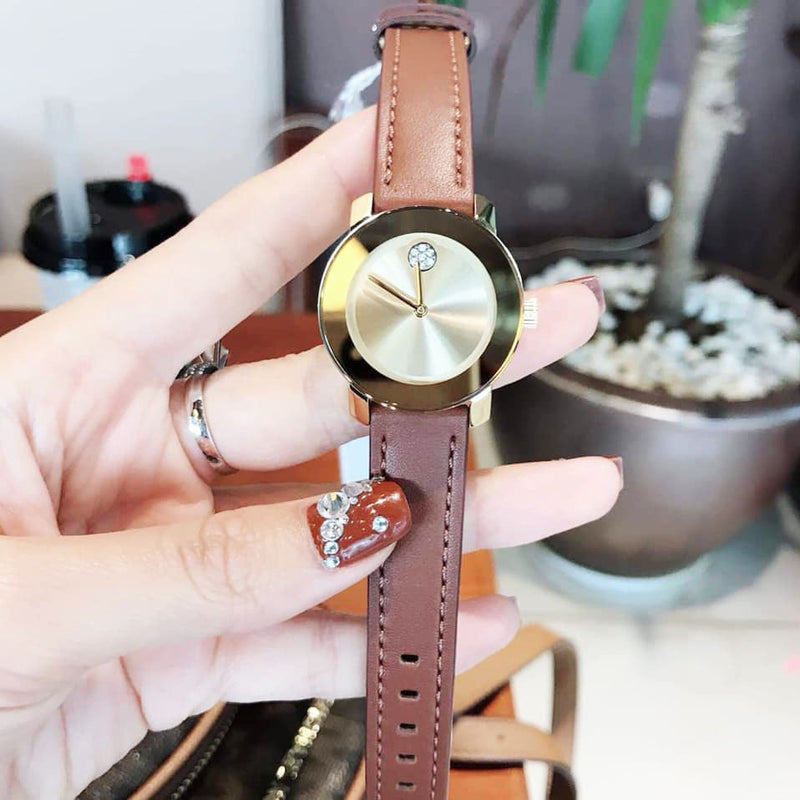 Movado Bold Gold Dial Brown Leather Strap Watch for Women - 3600437 Buy Now By Movado