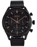 Shop Hugo Boss Gregor Chronograph Black Dial Black Mesh Bracelet Watch For Men - 1514065 in USA