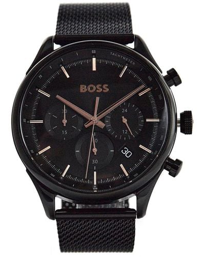 Shop Hugo Boss Gregor Chronograph Black Dial Black Mesh Bracelet Watch For Men - 1514065 in USA