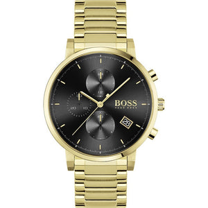 Hugo Boss Integrity Chronograph Black Dial Gold Steel Strap Watch for Men - 1513781
