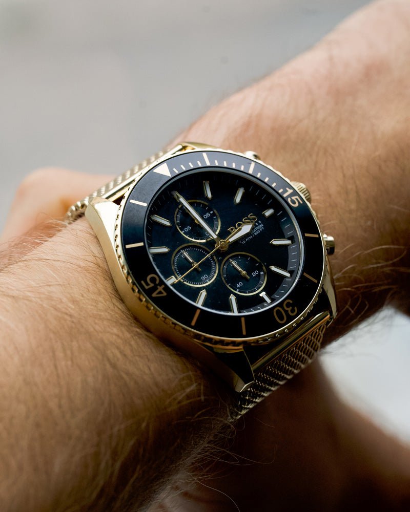 Hugo Boss Ocean Edition Black Dial Gold Mesh Bracelet Watch for Men - 1513703 Buy Now By Hugo Boss
