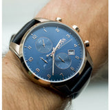 Hugo Boss Skymaster Chronograph Blue Dial Black Leather Strap Watch for Men - 1513783