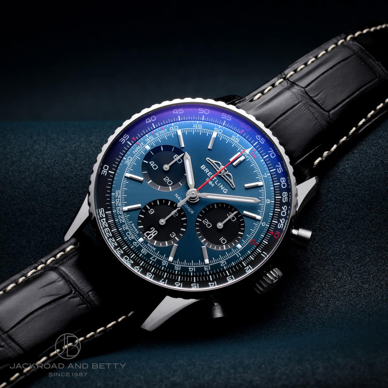 Shop Breitling Navitimer B01 Chronograph 41 Blue Dial Black Leather Strap Watch for Men - AB0139241C1P1 in USA