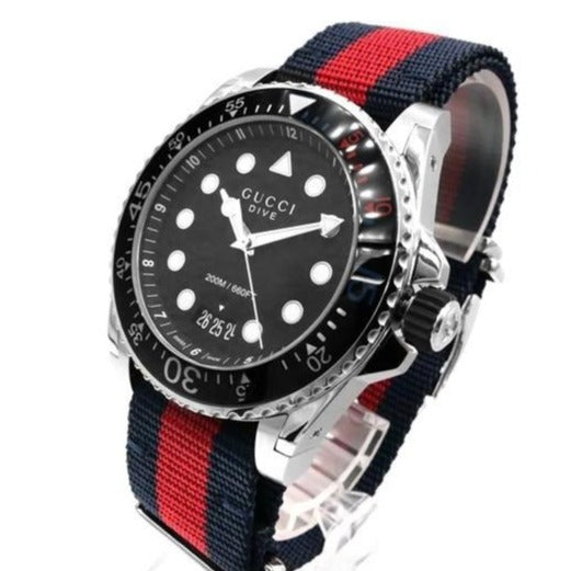 Shop Gucci Dive Black Dial Red & Blue Nylon Strap Watch For Men - YA136210 in USA