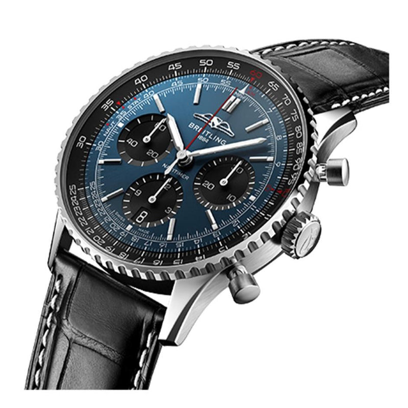 Shop Breitling Navitimer B01 Chronograph 41 Blue Dial Black Leather Strap Watch for Men - AB0139241C1P1 in USA