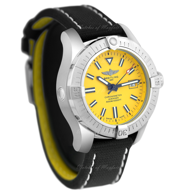 Shop Breitling Avenger Automatic 45 Seawolf Yellow Dial Black Nylon Strap Watch for Men - A17319101I1X1 in USA