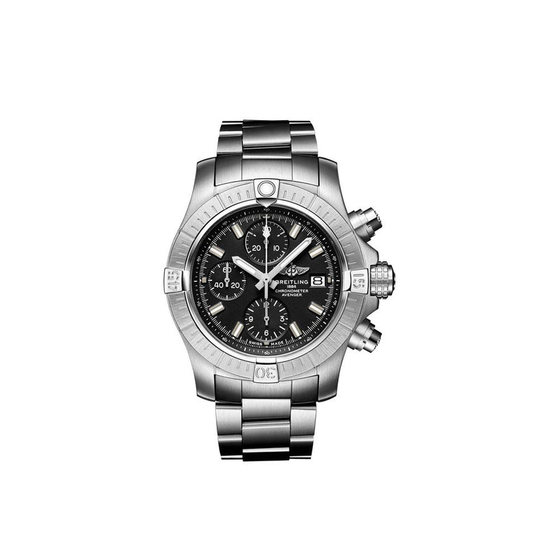 Shop Breitling Avenger Chronograph 43 Black Dial Silver Steel Strap Watch for Men - A13385101B1A1 in USA