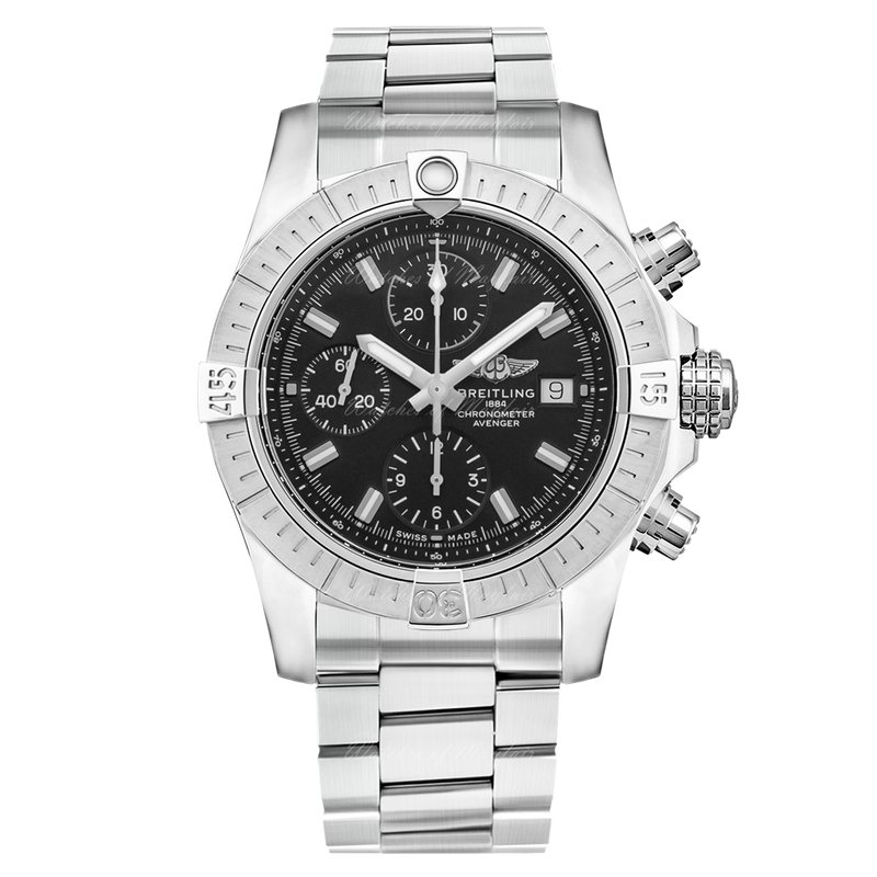 Shop Breitling Avenger Chronograph 43 Black Dial Silver Steel Strap Watch for Men - A13385101B1A1 in USA
