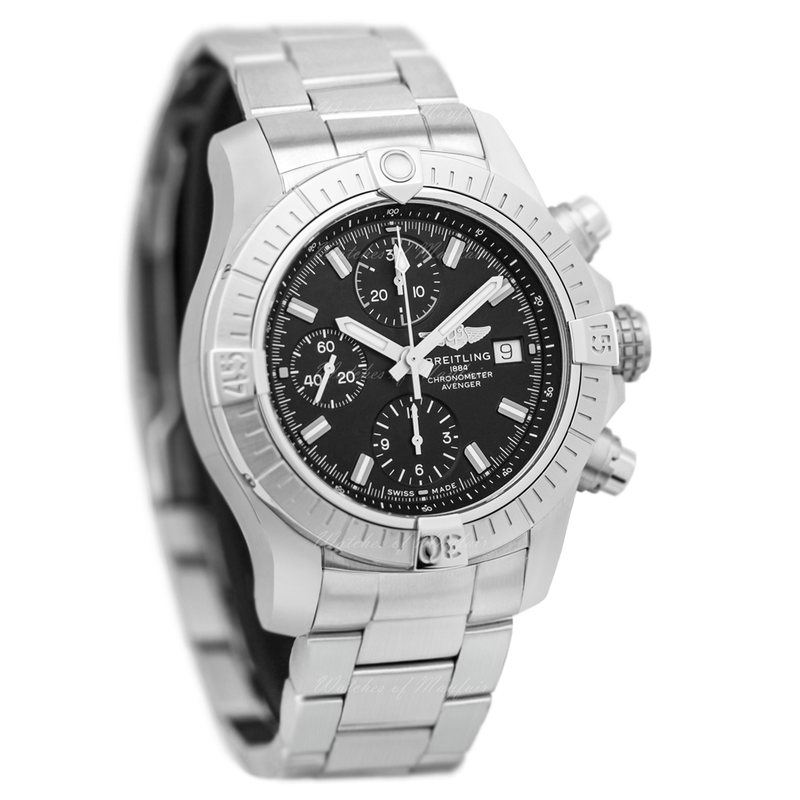 Shop Breitling Avenger Chronograph 43 Black Dial Silver Steel Strap Watch for Men - A13385101B1A1 in USA