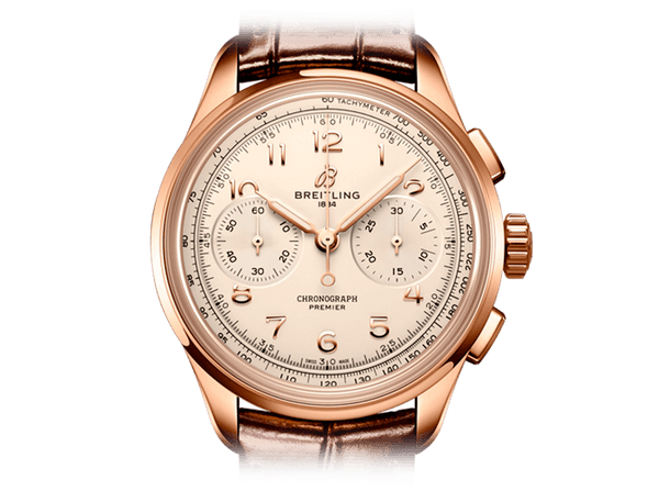 Breitling Premier B09 Chronograph 40 White Dial Brown Leather Strap Watch for Men - RB0930371G1P1
